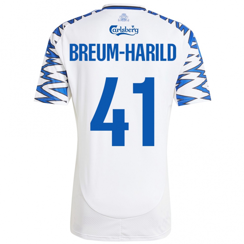 Kandiny Enfant Maillot Tobias Breum-Harild #41 Blanc Bleu Ciel Tenues Domicile 2024/25 T-Shirt