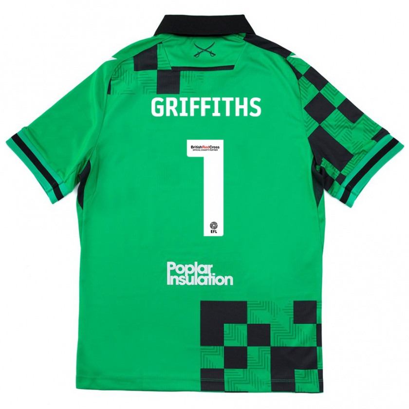 Kandiny Enfant Maillot Josh Griffiths #1 Vert Noir Tenues Extérieur 2024/25 T-Shirt