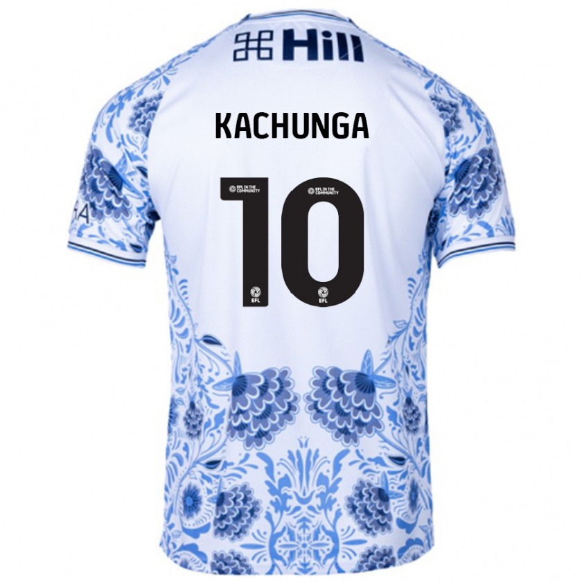 Kandiny Enfant Maillot Elias Kachunga #10 Blanc Bleu Tenues Extérieur 2024/25 T-Shirt