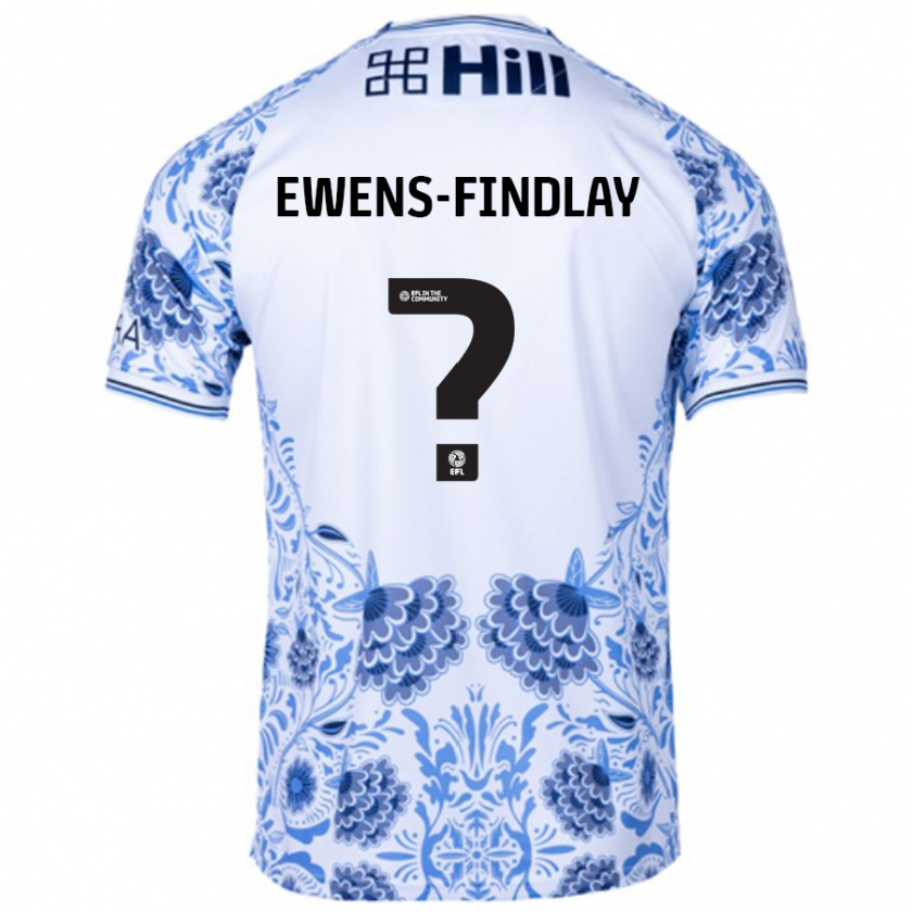 Kandiny Enfant Maillot Ty Ewens-Findlay #0 Blanc Bleu Tenues Extérieur 2024/25 T-Shirt