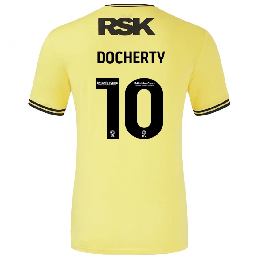 Kandiny Enfant Maillot Greg Docherty #10 Jaune Noir Tenues Extérieur 2024/25 T-Shirt