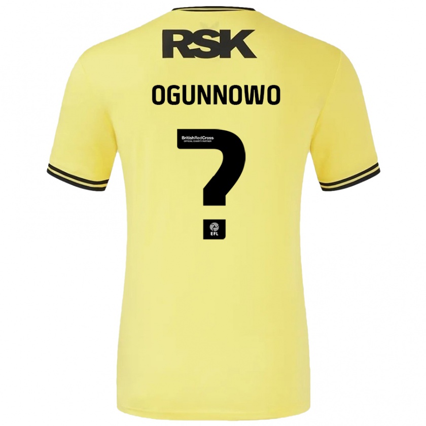 Kandiny Enfant Maillot Joshua Ogunnowo #0 Jaune Noir Tenues Extérieur 2024/25 T-Shirt