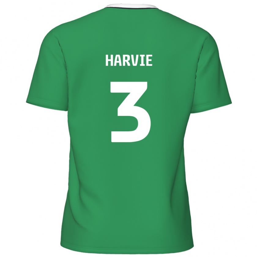 Kandiny Enfant Maillot Daniel Harvie #3 Rayures Blanches Vertes Tenues Extérieur 2024/25 T-Shirt