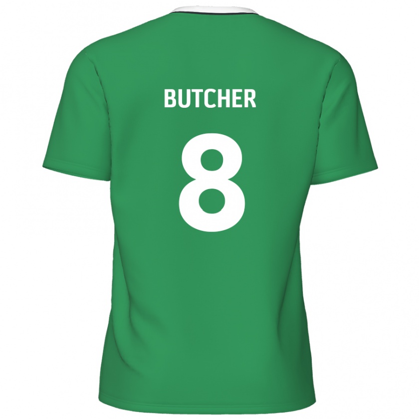 Kandiny Enfant Maillot Matt Butcher #8 Rayures Blanches Vertes Tenues Extérieur 2024/25 T-Shirt