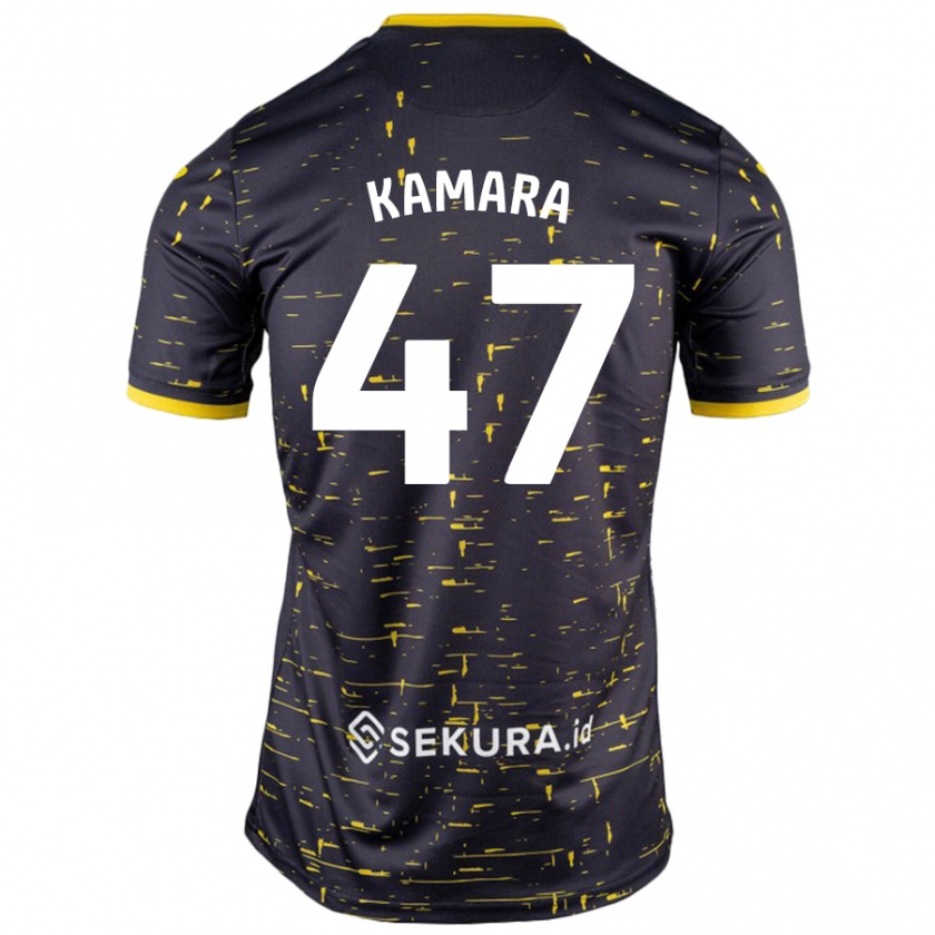 Kandiny Enfant Maillot Abu Kamara #47 Noir Jaune Tenues Extérieur 2024/25 T-Shirt