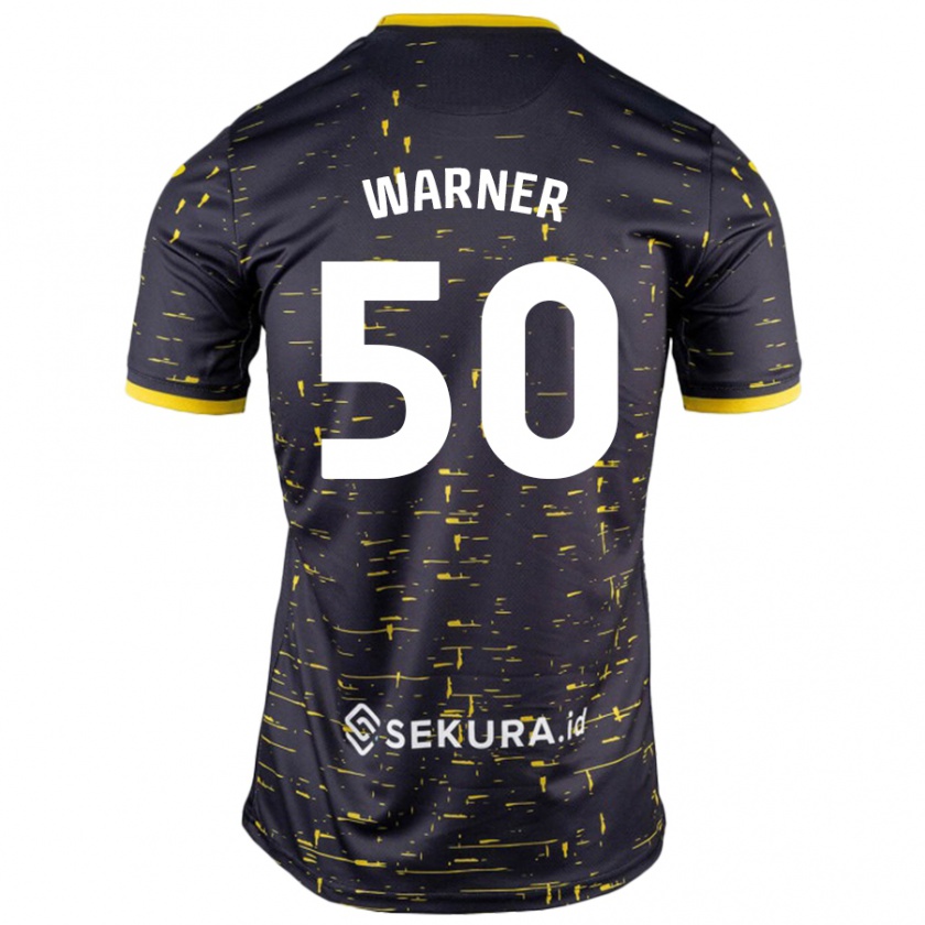 Kandiny Enfant Maillot Jaden Warner #50 Noir Jaune Tenues Extérieur 2024/25 T-Shirt