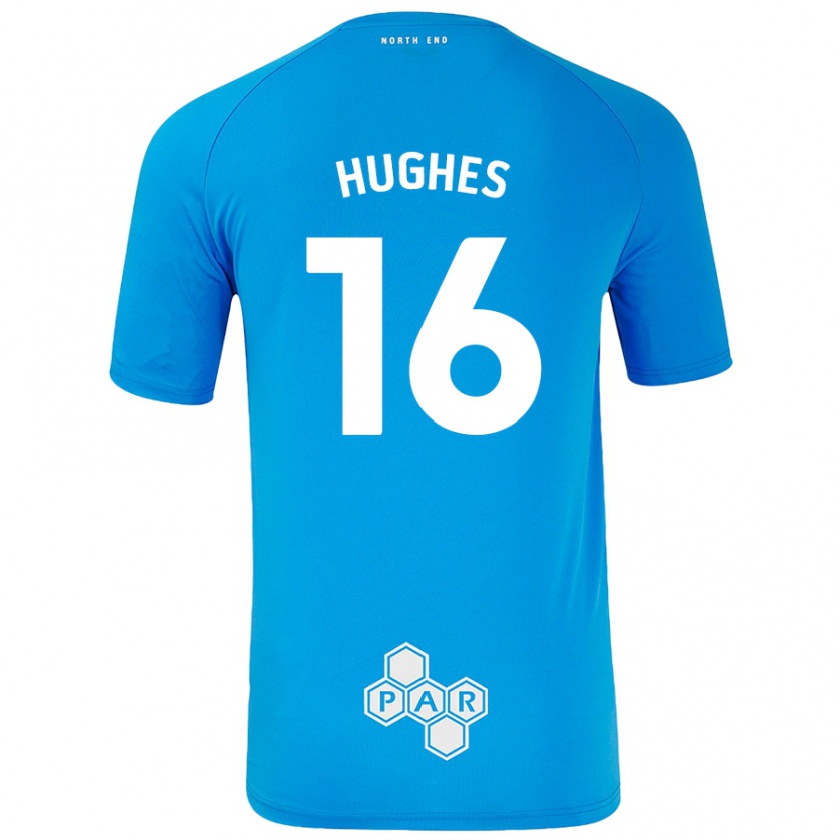 Kandiny Enfant Maillot Andrew Hughes #16 Bleu Ciel Tenues Extérieur 2024/25 T-Shirt