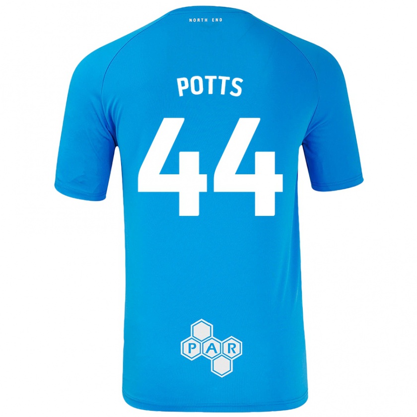 Kandiny Enfant Maillot Brad Potts #44 Bleu Ciel Tenues Extérieur 2024/25 T-Shirt