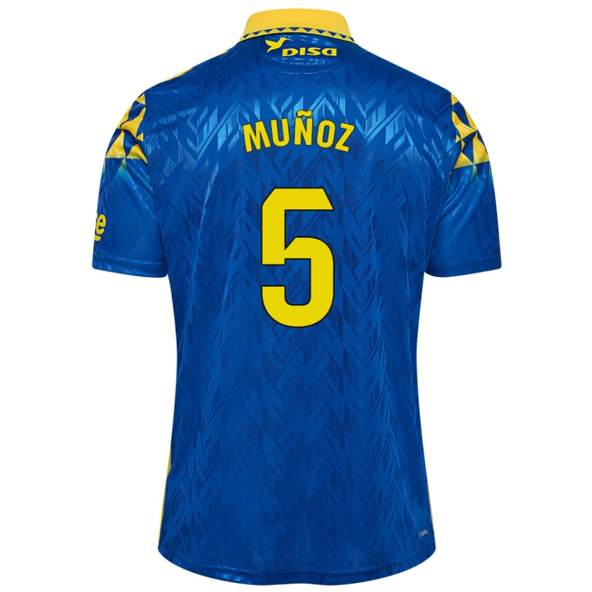 Kandiny Enfant Maillot Javi Muñoz #5 Bleu Jaune Tenues Extérieur 2024/25 T-Shirt