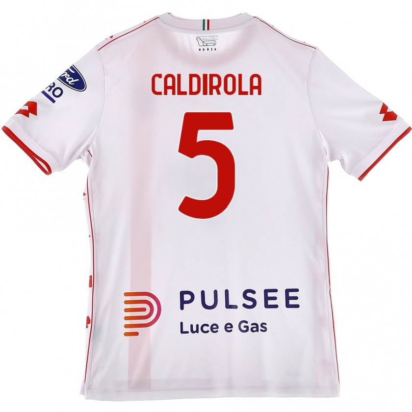 Kandiny Enfant Maillot Luca Caldirola #5 Blanc Rouge Tenues Extérieur 2024/25 T-Shirt