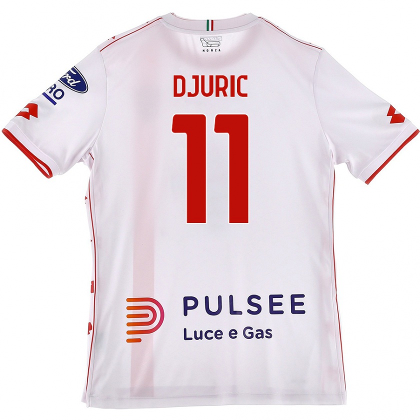 Kandiny Enfant Maillot Milan Djuric #11 Blanc Rouge Tenues Extérieur 2024/25 T-Shirt