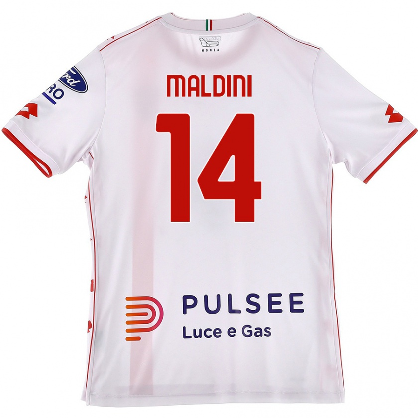 Kandiny Enfant Maillot Daniel Maldini #14 Blanc Rouge Tenues Extérieur 2024/25 T-Shirt