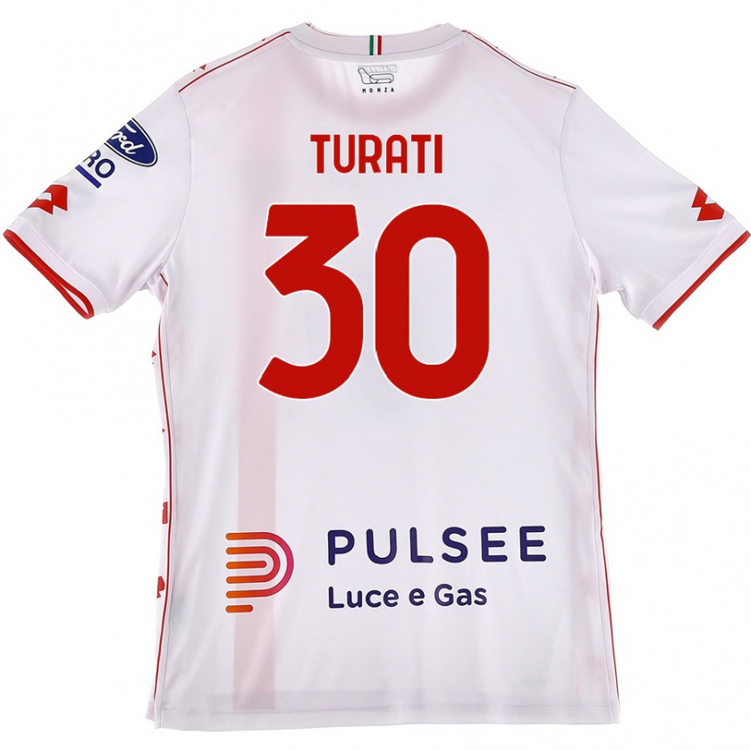 Kandiny Enfant Maillot Stefano Turati #30 Blanc Rouge Tenues Extérieur 2024/25 T-Shirt