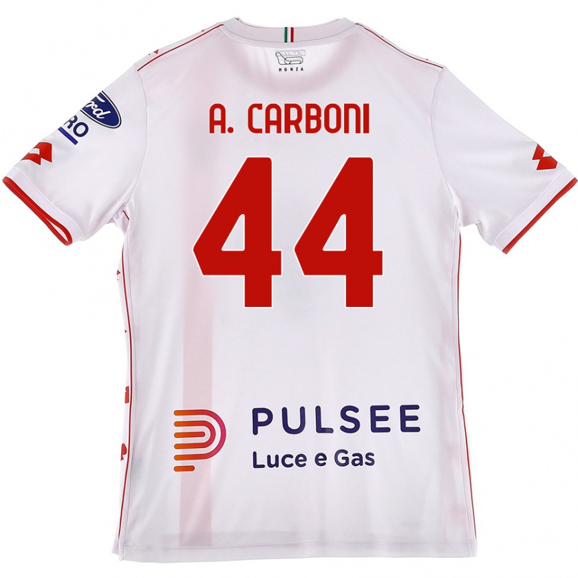 Kandiny Enfant Maillot Andrea Carboni #44 Blanc Rouge Tenues Extérieur 2024/25 T-Shirt