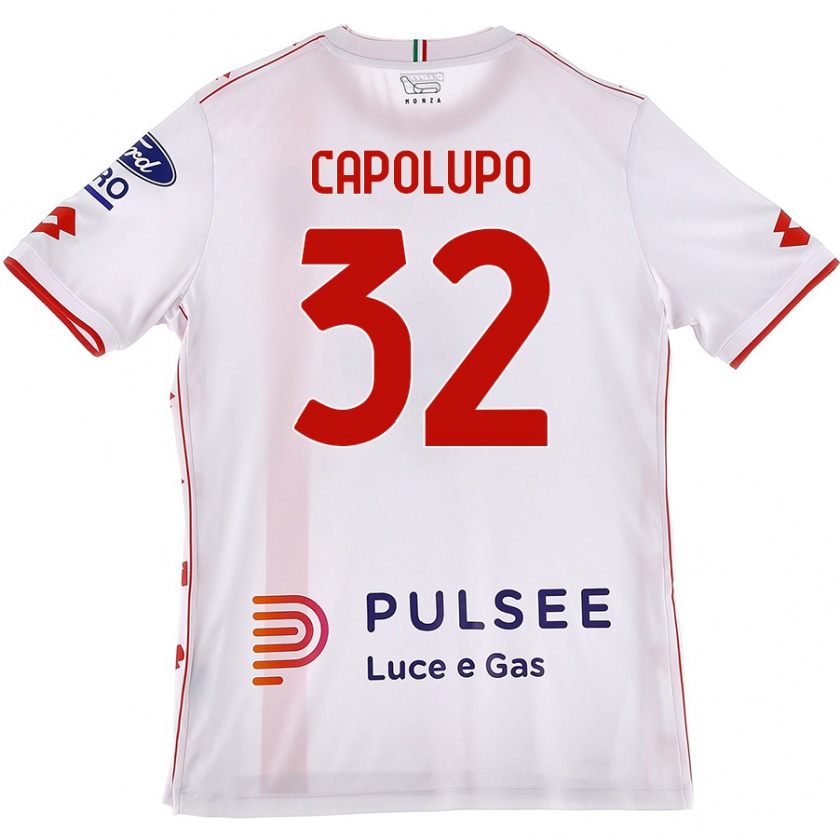 Kandiny Enfant Maillot Samuele Capolupo #32 Blanc Rouge Tenues Extérieur 2024/25 T-Shirt