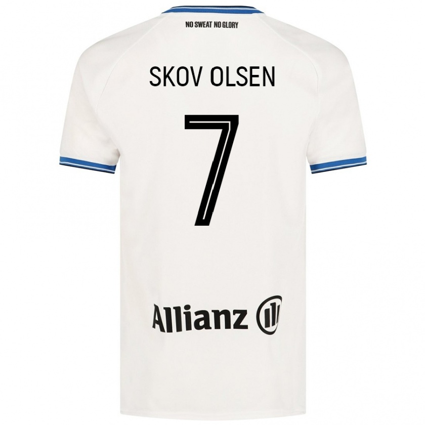 Kandiny Enfant Maillot Andreas Skov Olsen #7 Blanc Tenues Extérieur 2024/25 T-Shirt