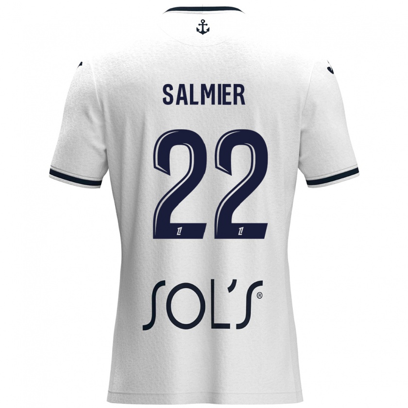 Kandiny Enfant Maillot Yoann Salmier #22 Blanc Bleu Foncé Tenues Extérieur 2024/25 T-Shirt