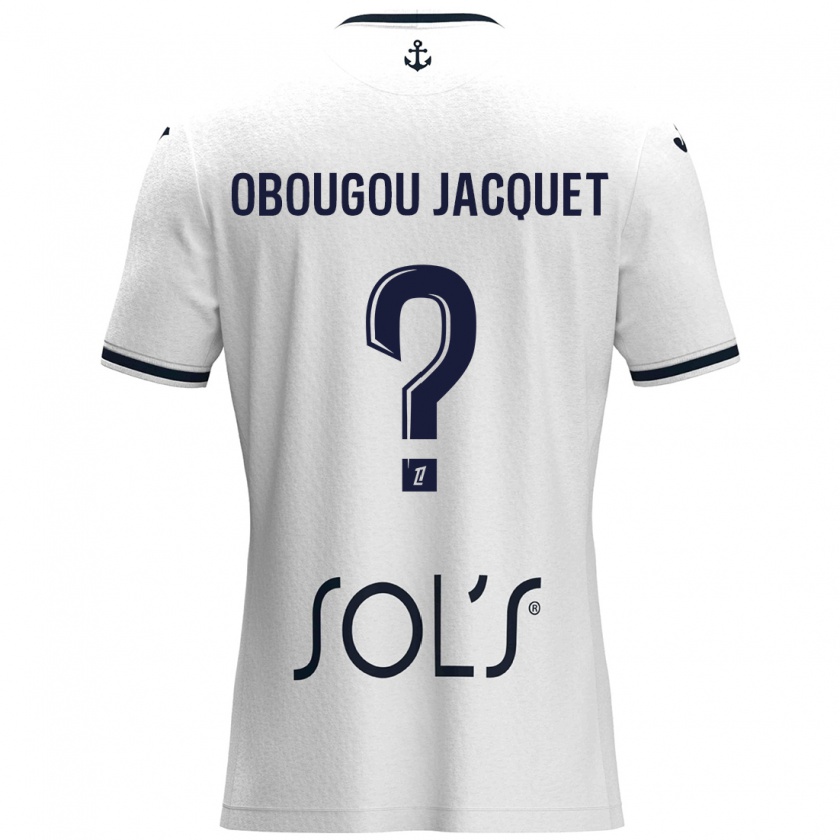 Kandiny Enfant Maillot Noam Obougou Jacquet #0 Blanc Bleu Foncé Tenues Extérieur 2024/25 T-Shirt