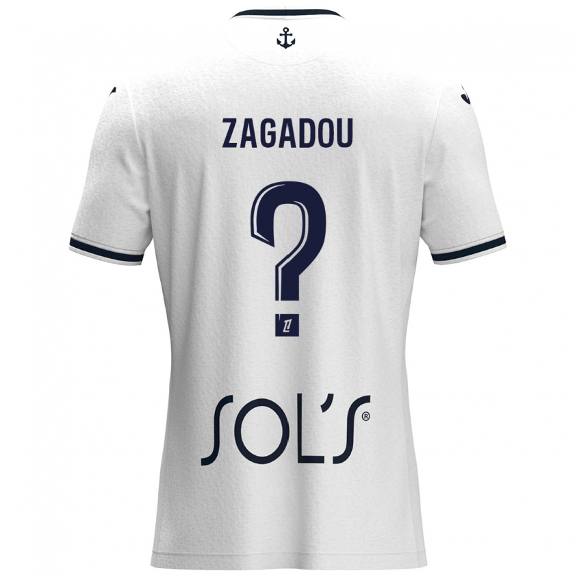 Kandiny Enfant Maillot Stephan Zagadou #0 Blanc Bleu Foncé Tenues Extérieur 2024/25 T-Shirt