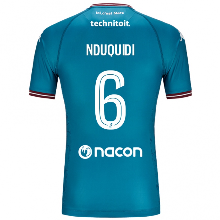 Kandiny Enfant Maillot Joseph Nduquidi #6 Bleu Pétrole Tenues Extérieur 2024/25 T-Shirt