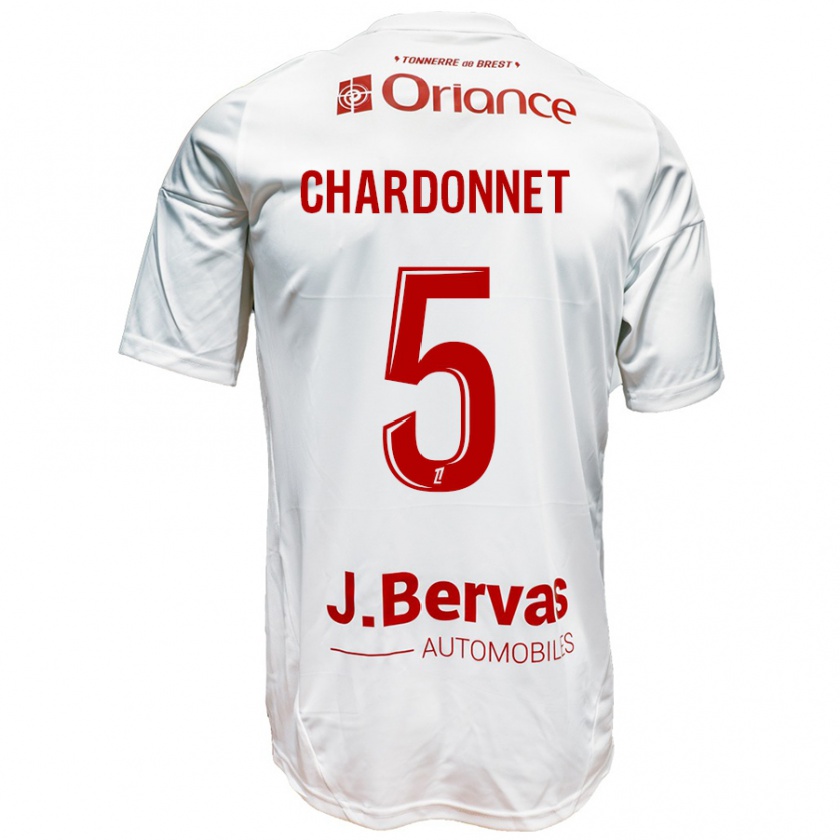 Kandiny Enfant Maillot Brendan Chardonnet #5 Blanc Rouge Tenues Extérieur 2024/25 T-Shirt