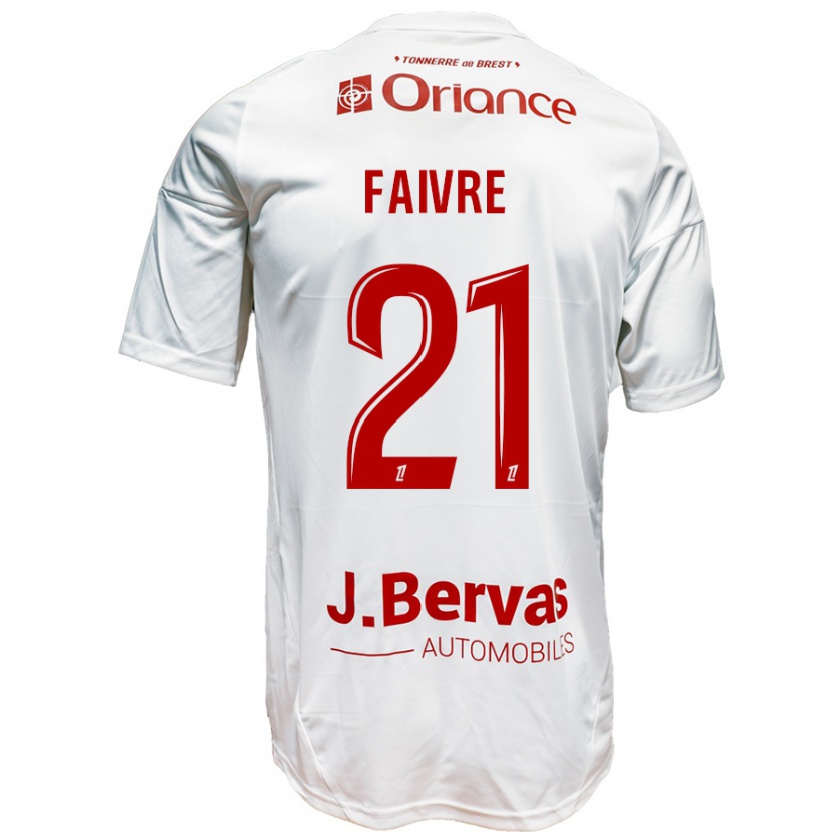 Kandiny Enfant Maillot Romain Faivre #21 Blanc Rouge Tenues Extérieur 2024/25 T-Shirt