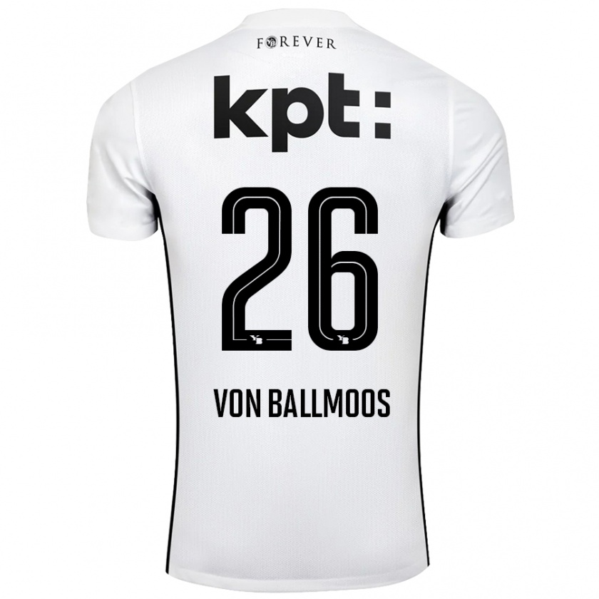 Kandiny Enfant Maillot David Von Ballmoos #26 Blanc Noir Tenues Extérieur 2024/25 T-Shirt