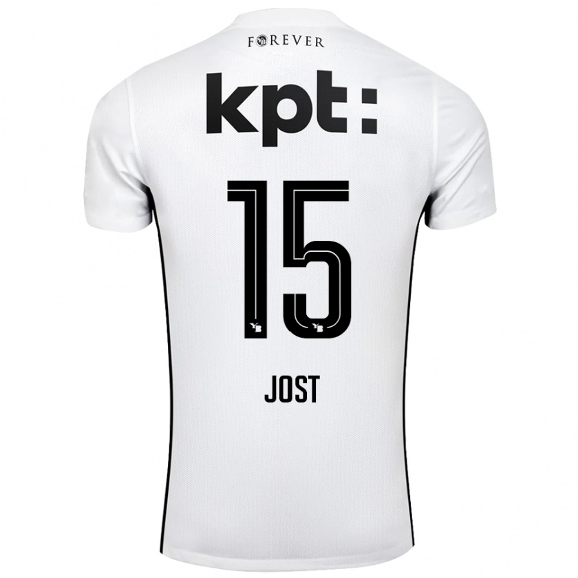 Kandiny Enfant Maillot Tristan Jost #15 Blanc Noir Tenues Extérieur 2024/25 T-Shirt