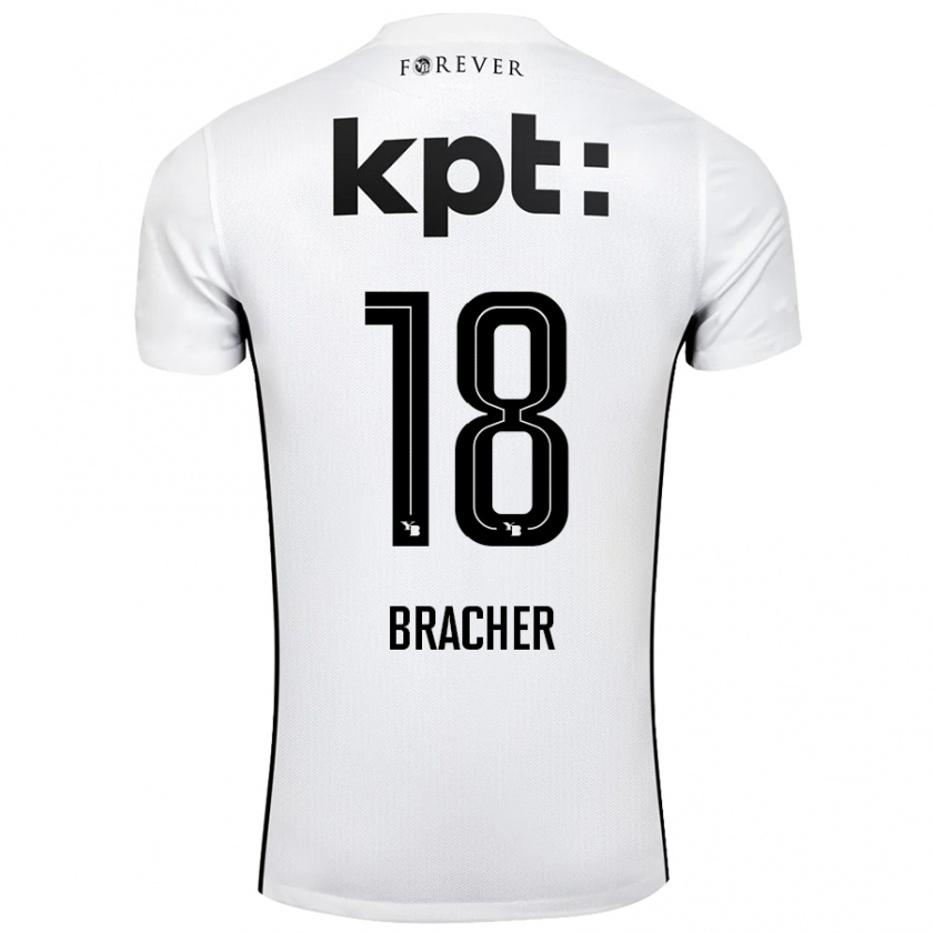 Kandiny Enfant Maillot Jasha Bracher #18 Blanc Noir Tenues Extérieur 2024/25 T-Shirt