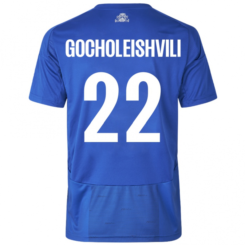 Kandiny Enfant Maillot Giorgi Gocholeishvili #22 Blanc Bleu Tenues Extérieur 2024/25 T-Shirt