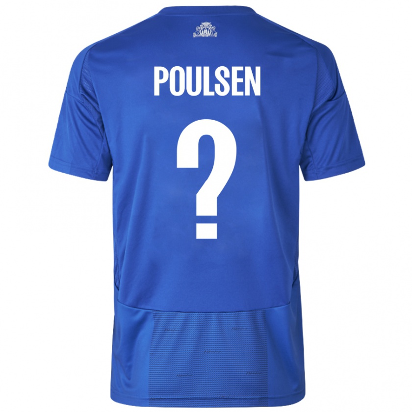 Kandiny Enfant Maillot Xander Poulsen #0 Blanc Bleu Tenues Extérieur 2024/25 T-Shirt