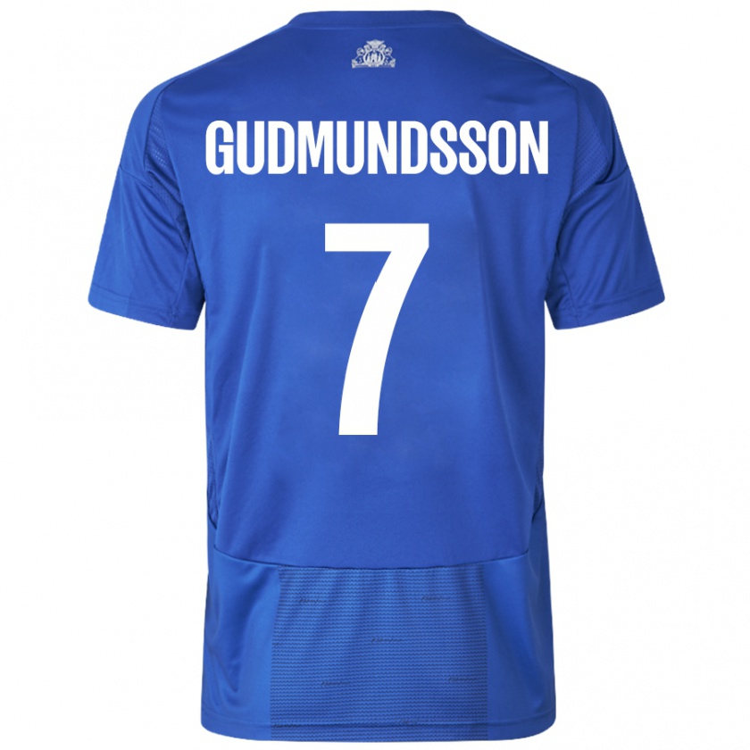 Kandiny Enfant Maillot Galdur Gudmundsson #7 Blanc Bleu Tenues Extérieur 2024/25 T-Shirt