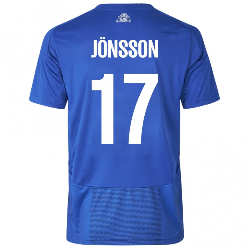 Kandiny Enfant Maillot Neo Jönsson #17 Blanc Bleu Tenues Extérieur 2024/25 T-Shirt