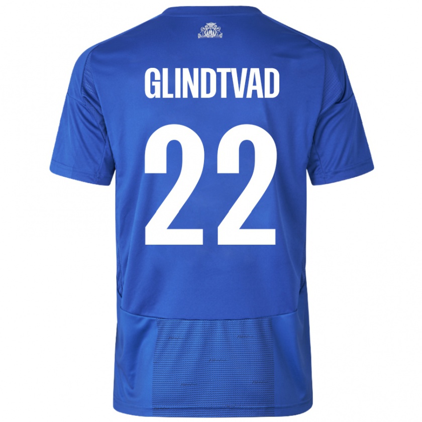 Kandiny Enfant Maillot William Glindtvad #22 Blanc Bleu Tenues Extérieur 2024/25 T-Shirt