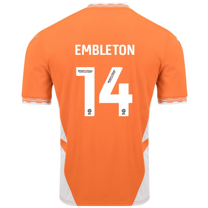 Kandiny Homme Maillot Elliot Embleton #14 Orange Blanc Tenues Domicile 2024/25 T-Shirt