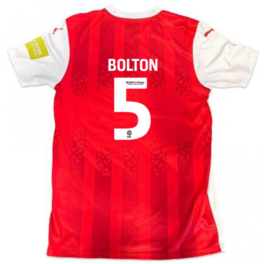 Kandiny Homme Maillot James Bolton #5 Rouge Blanc Tenues Domicile 2024/25 T-Shirt