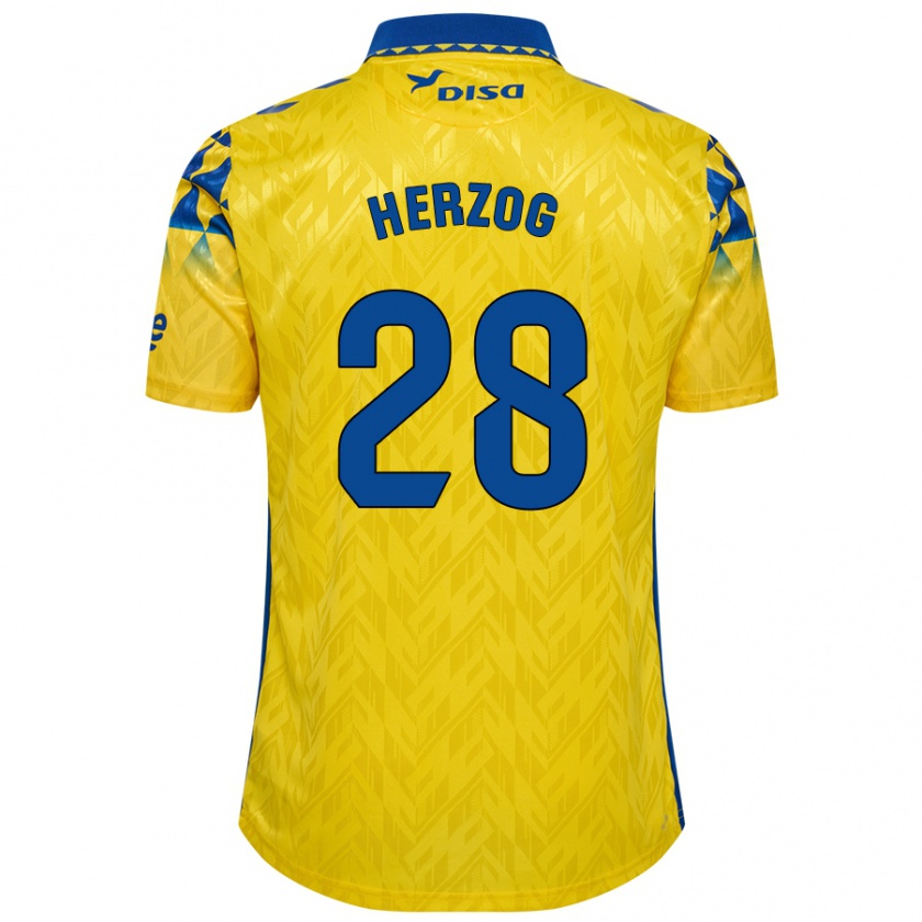 Kandiny Homme Maillot Juanma Herzog #28 Jaune Bleu Tenues Domicile 2024/25 T-Shirt