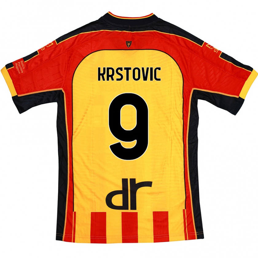 Kandiny Homme Maillot Nikola Krstovic #9 Jaune Rouge Tenues Domicile 2024/25 T-Shirt