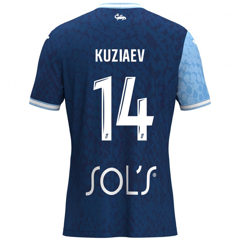 Kandiny Homme Maillot Daler Kuzyaev #14 Bleu Ciel Bleu Foncé Tenues Domicile 2024/25 T-Shirt