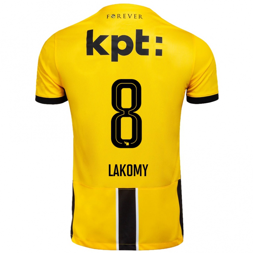 Kandiny Homme Maillot Lukasz Lakomy #8 Jaune Noir Tenues Domicile 2024/25 T-Shirt