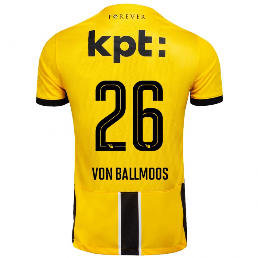 Kandiny Homme Maillot David Von Ballmoos #26 Jaune Noir Tenues Domicile 2024/25 T-Shirt