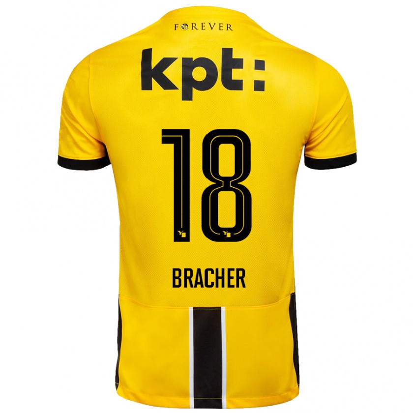 Kandiny Homme Maillot Jasha Bracher #18 Jaune Noir Tenues Domicile 2024/25 T-Shirt