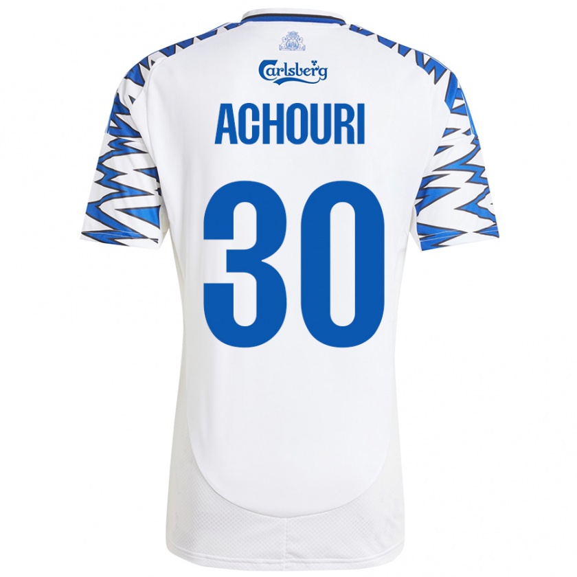 Kandiny Homme Maillot Elias Achouri #30 Blanc Bleu Ciel Tenues Domicile 2024/25 T-Shirt