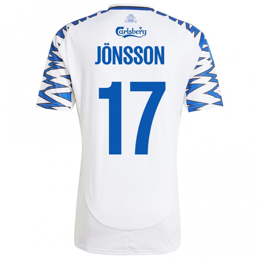 Kandiny Homme Maillot Neo Jönsson #17 Blanc Bleu Ciel Tenues Domicile 2024/25 T-Shirt