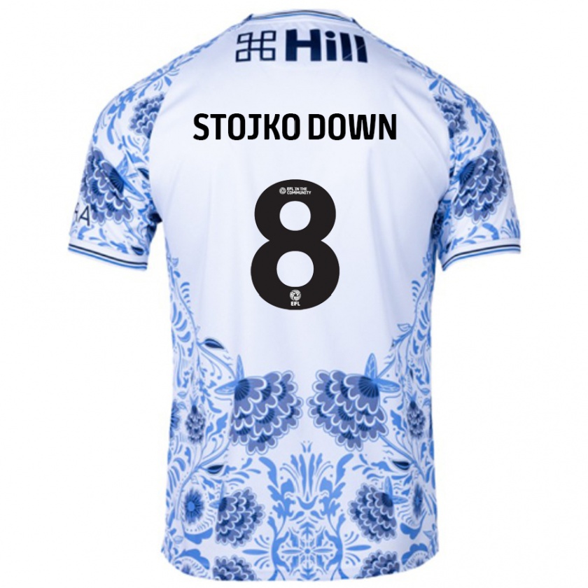 Kandiny Homme Maillot Alysha Stojko-Down #8 Blanc Bleu Tenues Extérieur 2024/25 T-Shirt