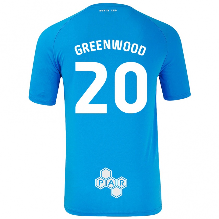 Kandiny Homme Maillot Sam Greenwood #20 Bleu Ciel Tenues Extérieur 2024/25 T-Shirt