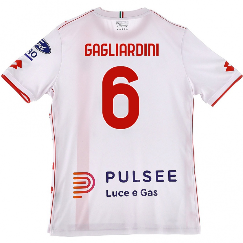 Kandiny Homme Maillot Roberto Gagliardini #6 Blanc Rouge Tenues Extérieur 2024/25 T-Shirt