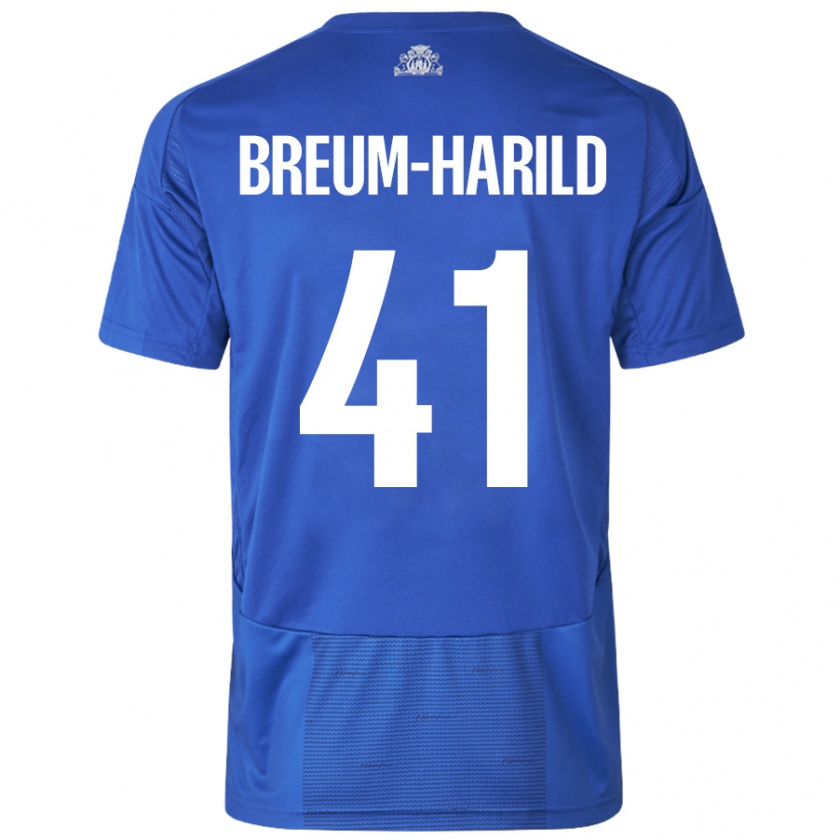 Kandiny Homme Maillot Tobias Breum-Harild #41 Blanc Bleu Tenues Extérieur 2024/25 T-Shirt