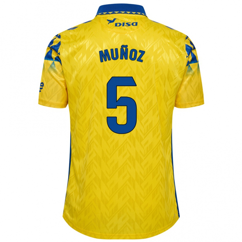 Kandiny Femme Maillot Javi Muñoz #5 Jaune Bleu Tenues Domicile 2024/25 T-Shirt