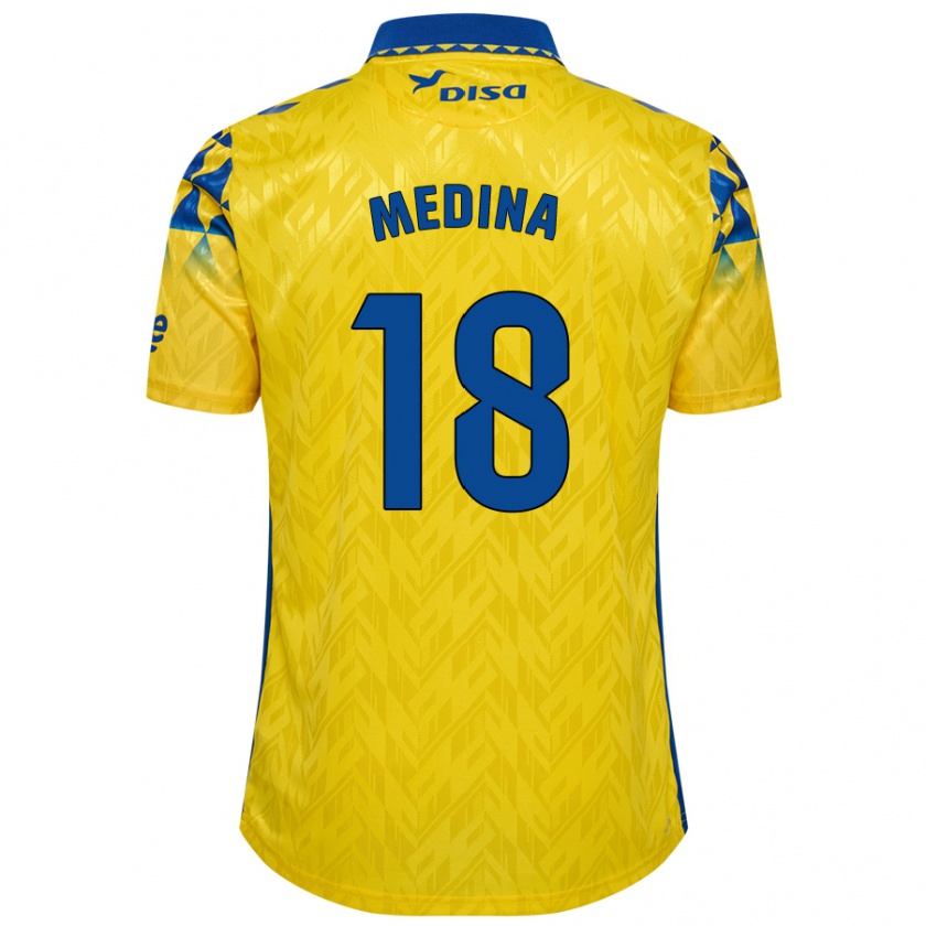 Kandiny Femme Maillot Iván Medina #18 Jaune Bleu Tenues Domicile 2024/25 T-Shirt